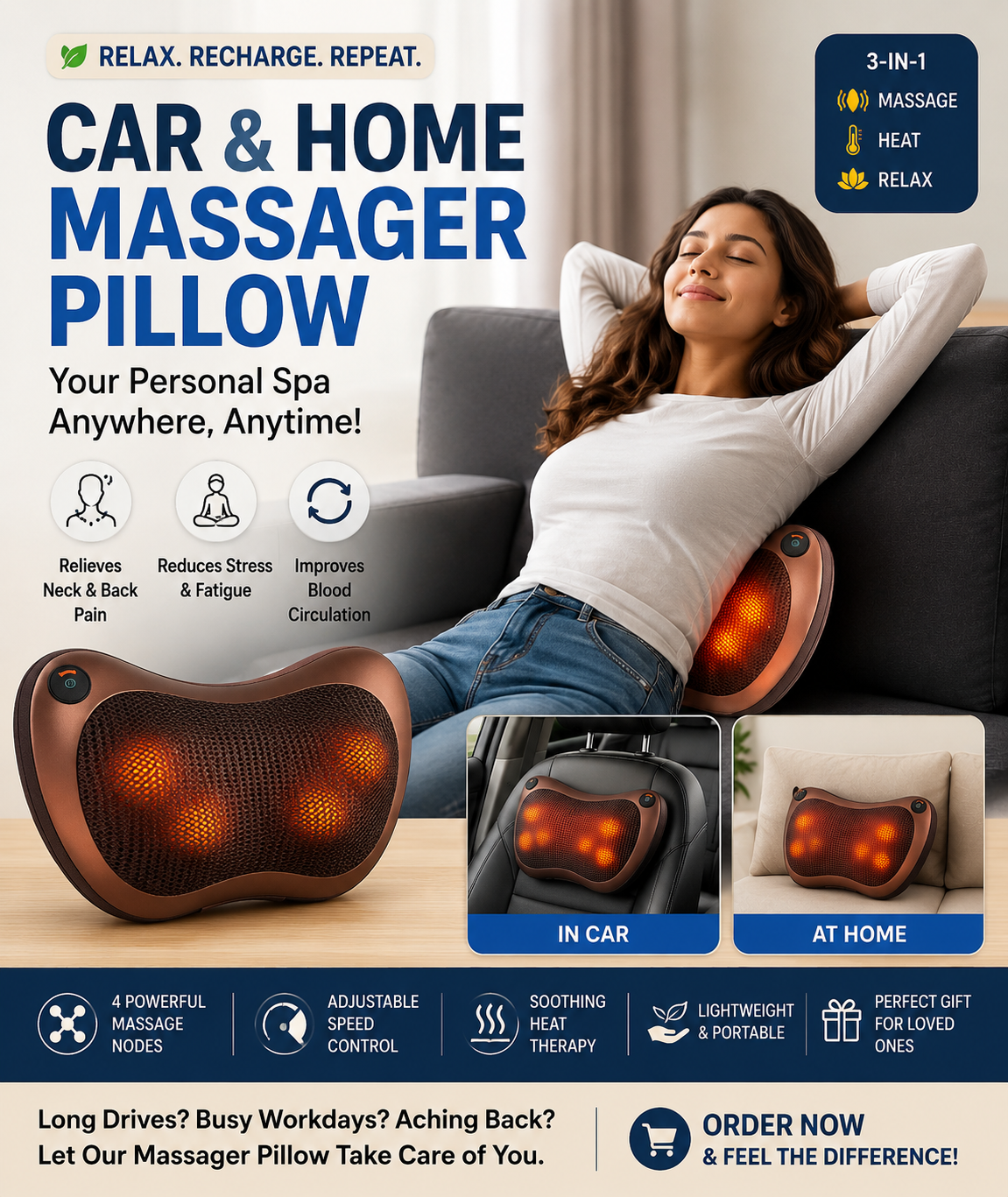 Car & Home Massager Pillow