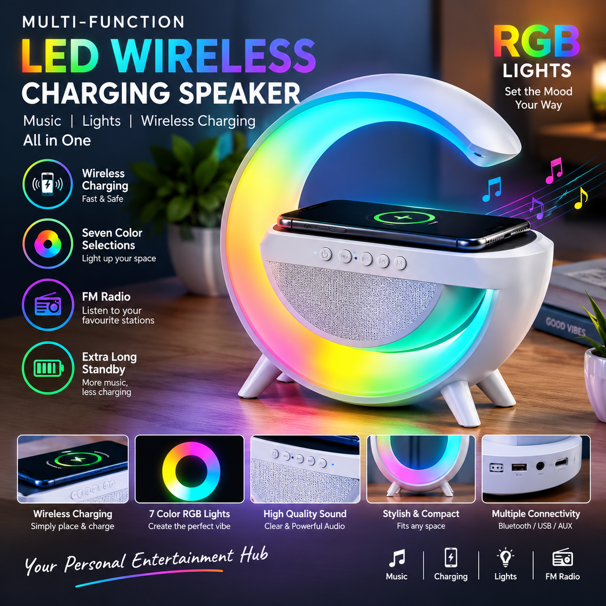 LED Wireless Charging Speaker with RGB
